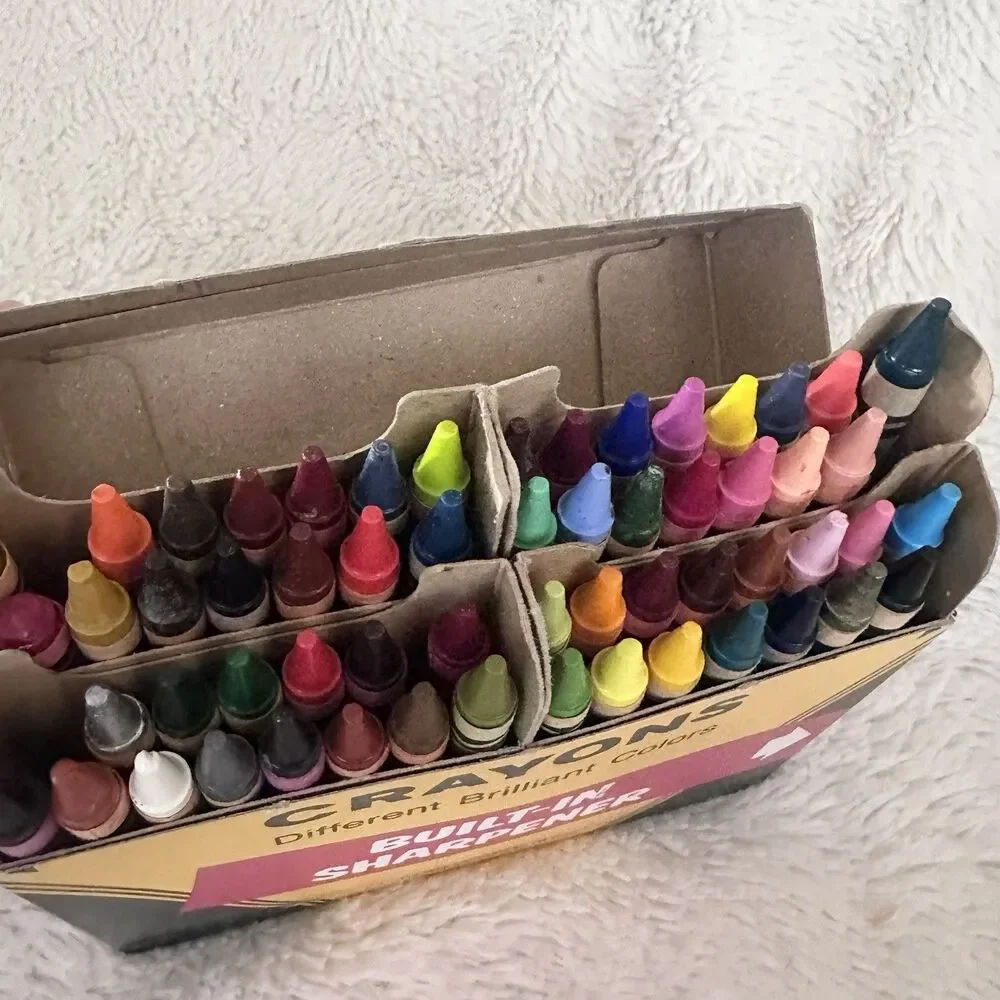 Vintage Crayola 64 Box Crayon Pack With Sharpener Incomplete